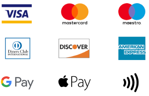 Visa-maksupäätteet, Mastercard-korttipääte, Maestro-maksupääte, American Express -korttipääte, Dinersin-lähimaksu, Diners Club -korttipääte, Discover-korttipääte, Apple Pay -lähimaksut, Google Pay -lähimaksut